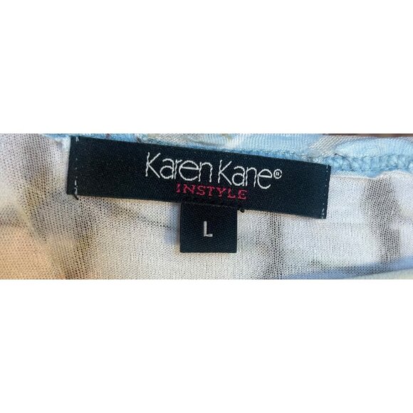 Karen Kane L Floral Top Blue and Pink 3/4 sleeves Textured Unique Fairy - Picture 4 of 7